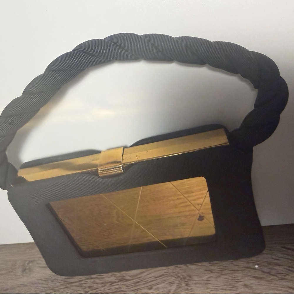 Vintage Black and Gold Handbag with Twisted Handle